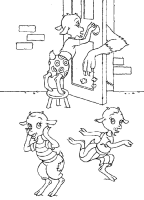 A coloring page of the wolf and the seven little goats